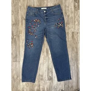 Y2K Rhinestone Embellished Jeans Mid-Rise 14 Bling Floral Sparkle Denim
